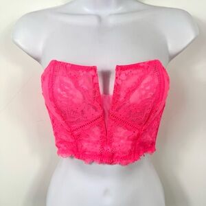Victoria’s Secret Dream Angels Neon Pink Lace Strapless Bralette Corset NWT S
